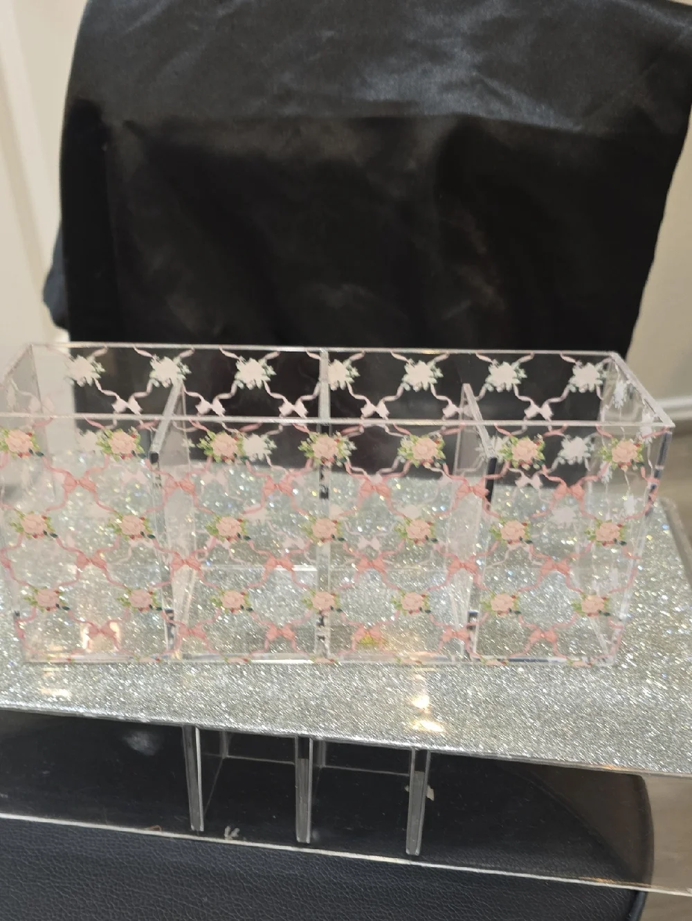 At Home Clear Floral Bows 4-Slot Acrylic Organizer
